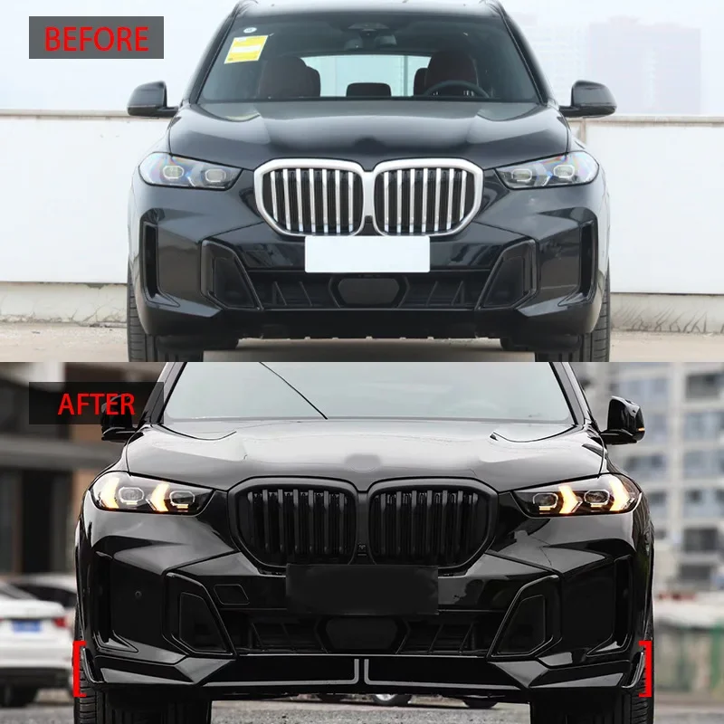 4Pcs For BMW X5 G05 X6 G06 23+ M Sport LCI 30d 40i M60i High Quality ABS Front Bumper Lip Spoiler Glossy Black Carbon Fiber Look