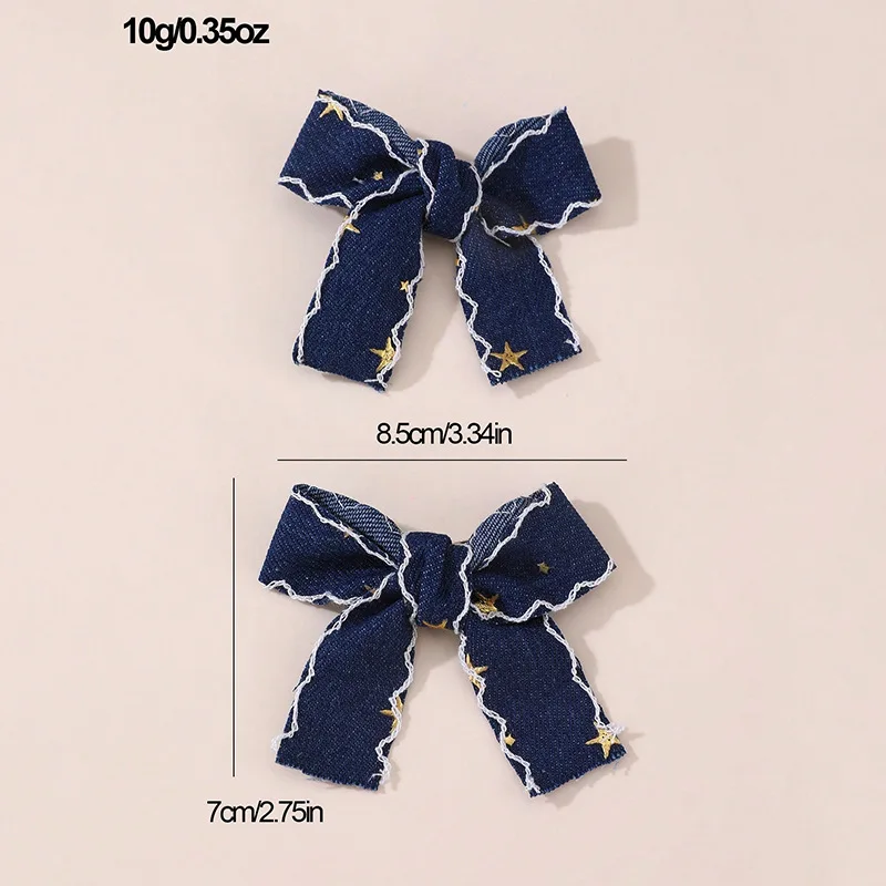 2/8 Stück/Set Star Denim Bow Haarspangen – Alligator-Clips für doppelte Pferdeschwänze, niedlich und vielseitig, ein unverzichtbares Accessoire für den Alltag. – Detail 2