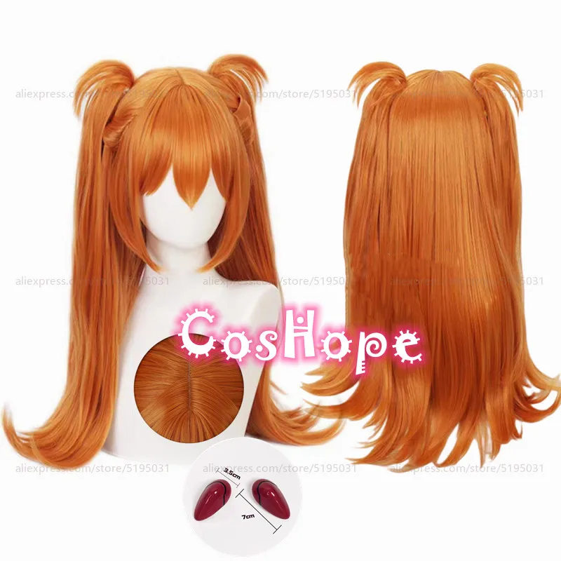 Asuka Langley Soryu Cosplay Wig With Ponytails Saffron Yellow Wig Cosplay Anime Cosplay Wigs Heat Resistant Synthetic Wigs Hair