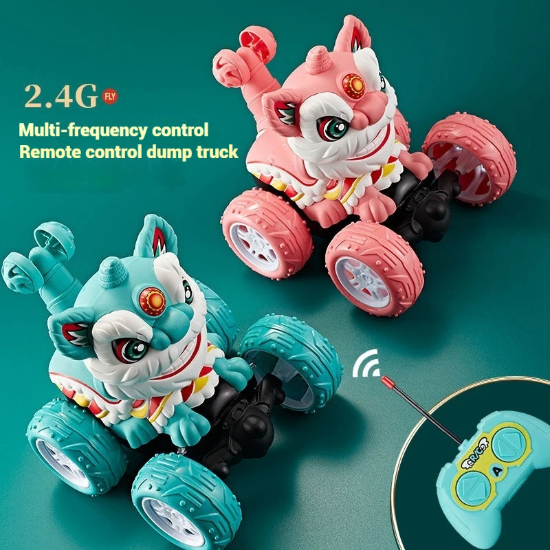 Four-Wheel Drive 2.4g Lion Dance Rolling Car Dazzling Lighting Dynamic Music Dumper Lion Dance Remote Control Car Children'S Toy