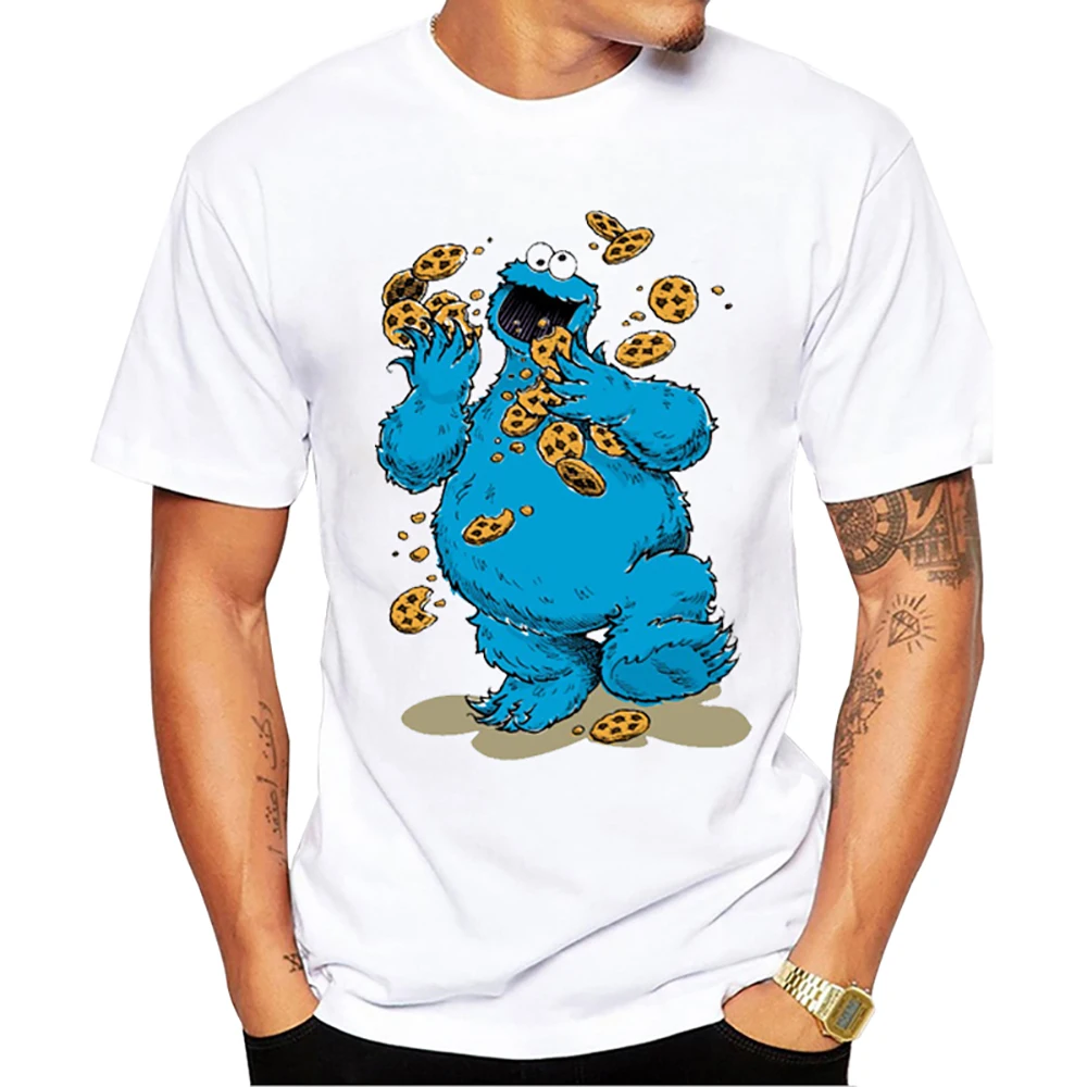 TEEHUB Promotion Cookie Men T-Shirt Fashion Sesame Street Cookie Printed Tshirts Short Sleeve Tops Funny t shirts Essential Tee