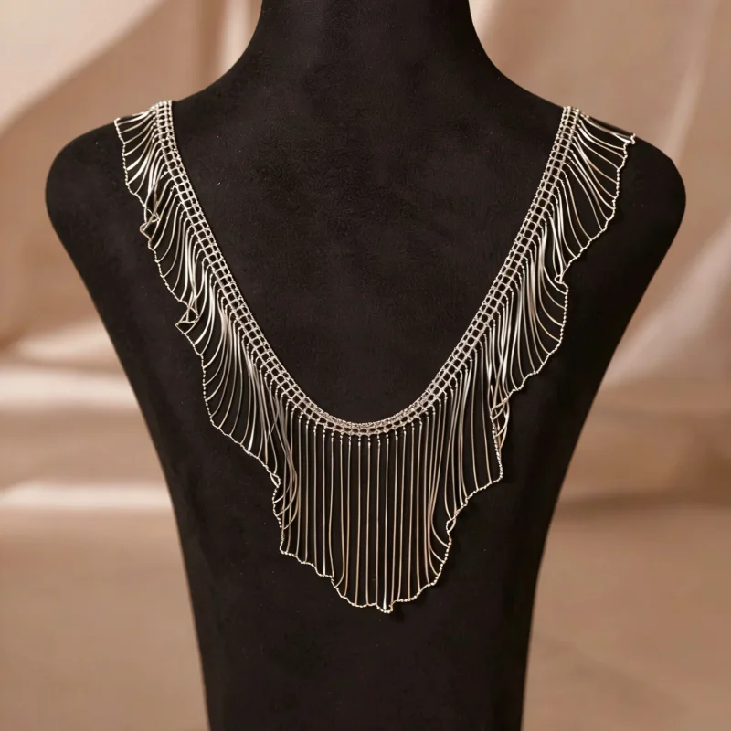 BELLUX Italian Style Necklace 925 Silver Tassel Waterfall Skirt Lace K gold-plated Top Quality Vntage Jewelry