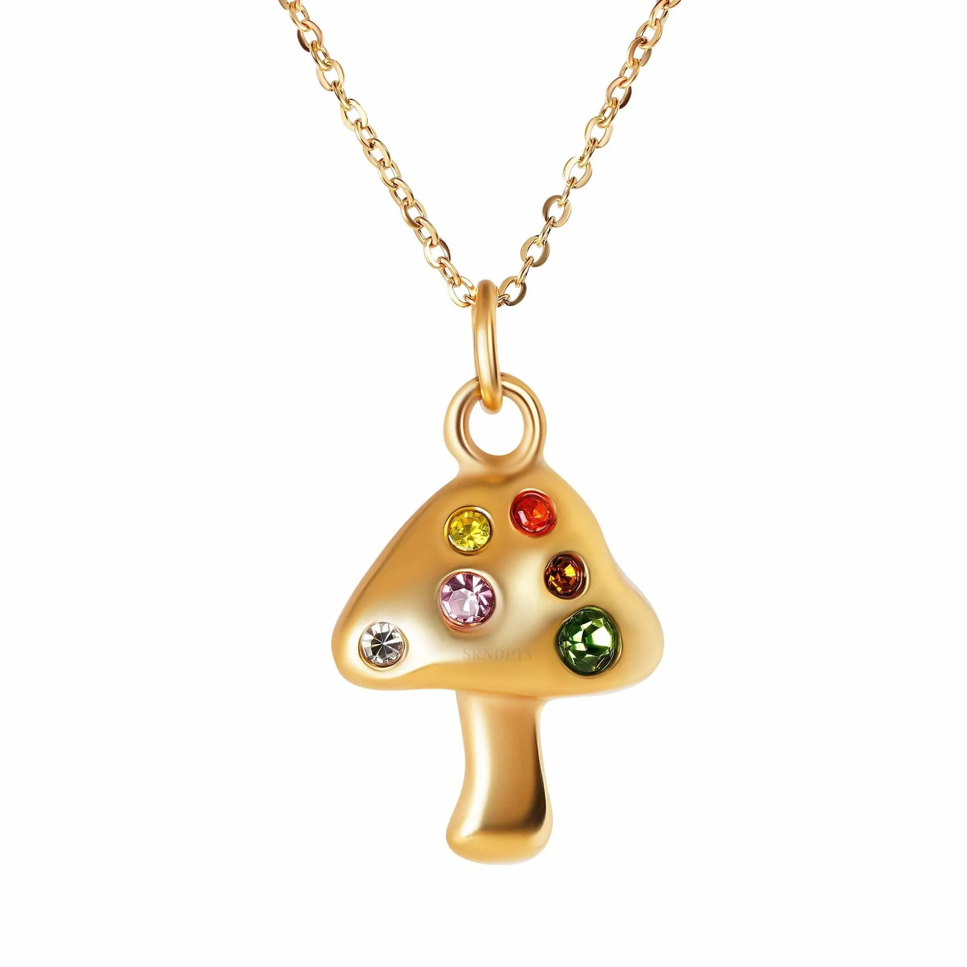 

Lovely Mushroom Pendant Necklace for Women Shiny Rhinestone Gold Color Alloy Metal Chain Choker Jewelry Collar
