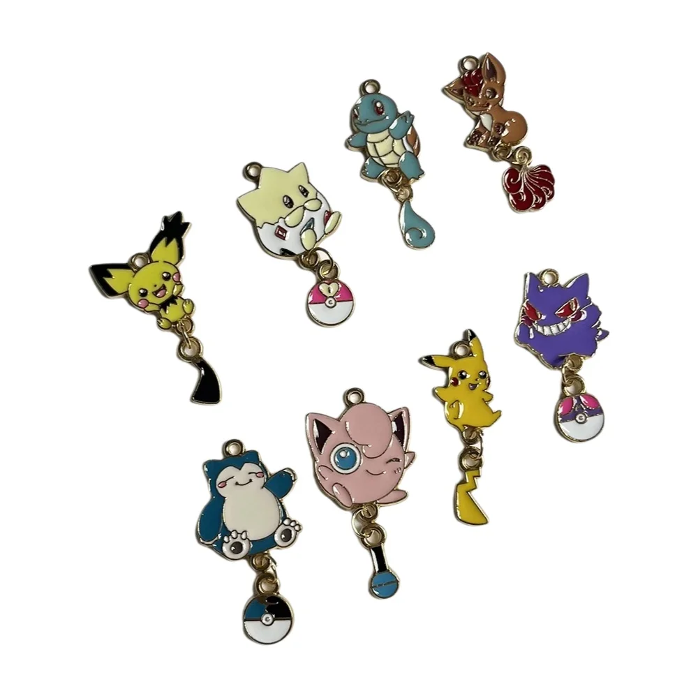 8 pièces Pokemon Pikachu Gengar dessin animé breloques émail alliage métal bijoux accessoires Kit pour collier boucles d'oreilles porte-clés bricolage