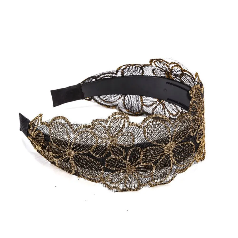 Trendy Simple Summer Embroidered Lace Flower Wide Edge Headband Korean Style Hair Hoop Women Hair Hoop Mother Headdress
