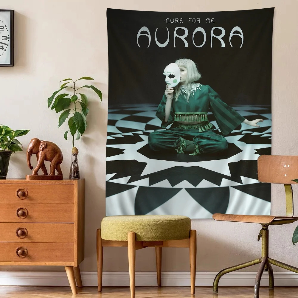 Aurora-Aksnes Singer Anime Tapestry Hanging Tarot Hippie Wall Rugs Dorm Wall Hanging Sheets