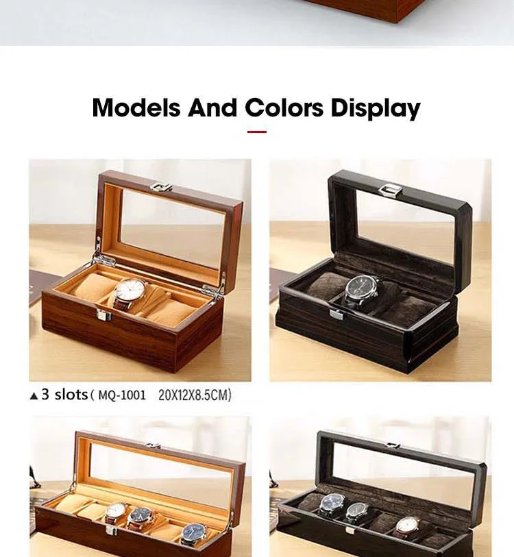 M&Q Solid Wood Watch Storage Box With Clear View Window Metal Latch Handmade Wristwatch Display Organizer Watch Gift Box