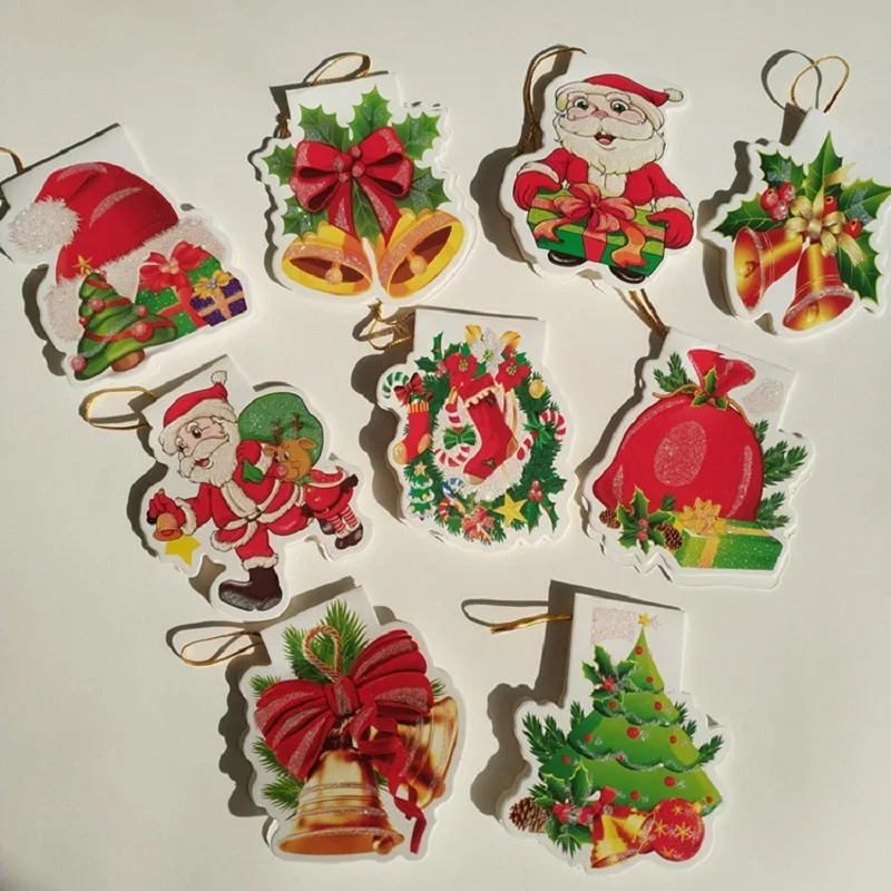 

10Pcs Greeting card Christmas tree Santa hat DIY hand decoration gift cards Pendant cards decoration Xmas Party 7*8.3CM