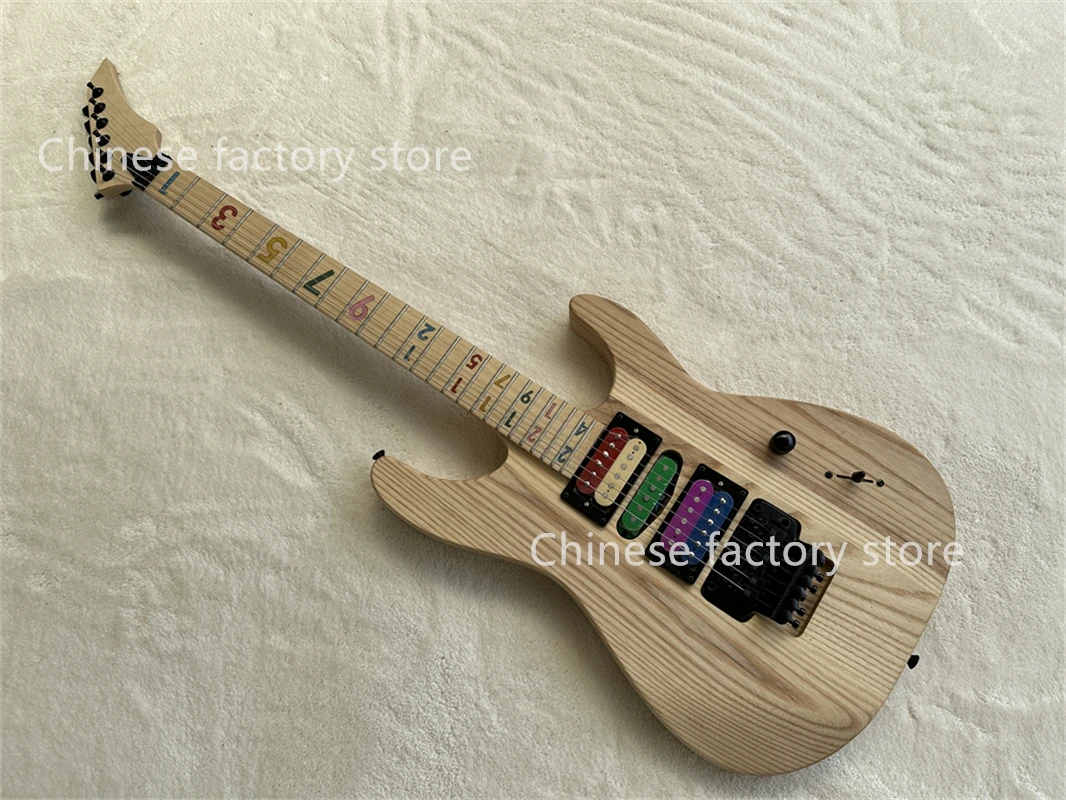 Factory Natural Wood Color 6 Strings Electric Guitar Ash Body Maple Neck Black Hardwares HSH Pickups Customizable