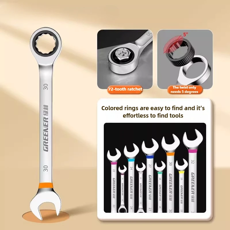 

Набор гаечных ключей с радужной трещоткой, расширенный трудосберегающий набор гаечных ключей, универсальный полный комплект ключей с трещоткой на 72 зубца, инструменты для ручного ремонта