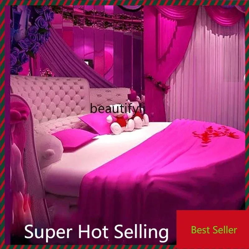 

QQ132 Boutique Hotel Breakfast Furniture round Water Bed Electric Bed Multi-Functional Double Bed Couple Theme