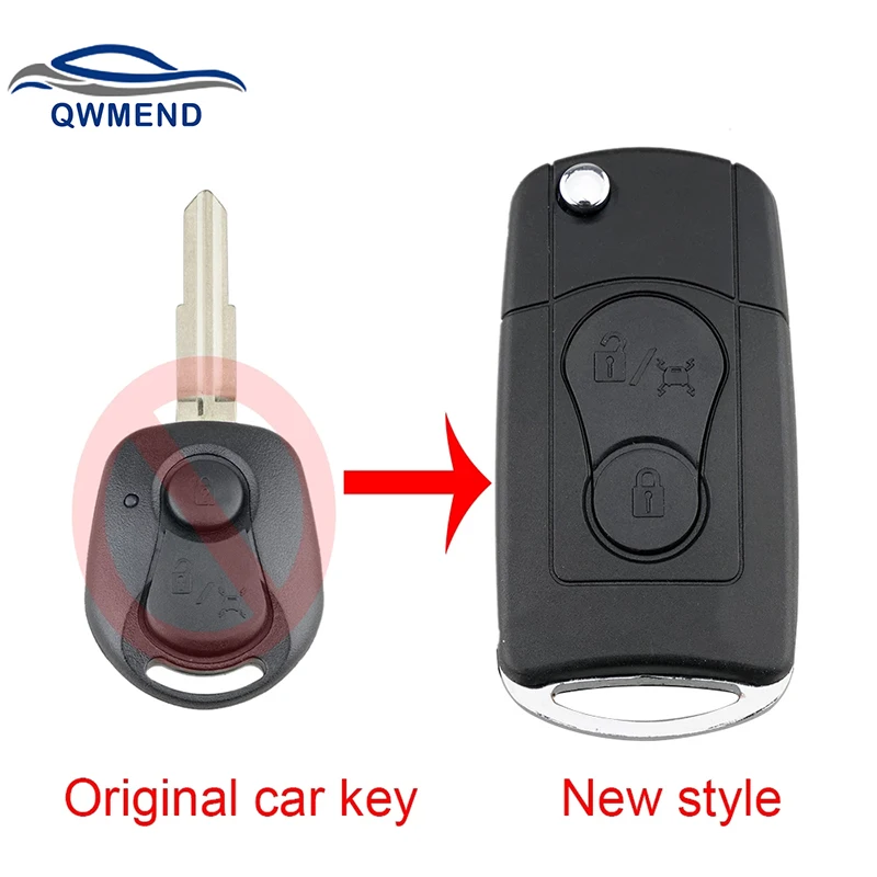 

QWMEND 2Buttons Upgraded Flip Folding Remote Car key Case For SsangYong Actyon Kyron Rexton Key Shell Case Blank