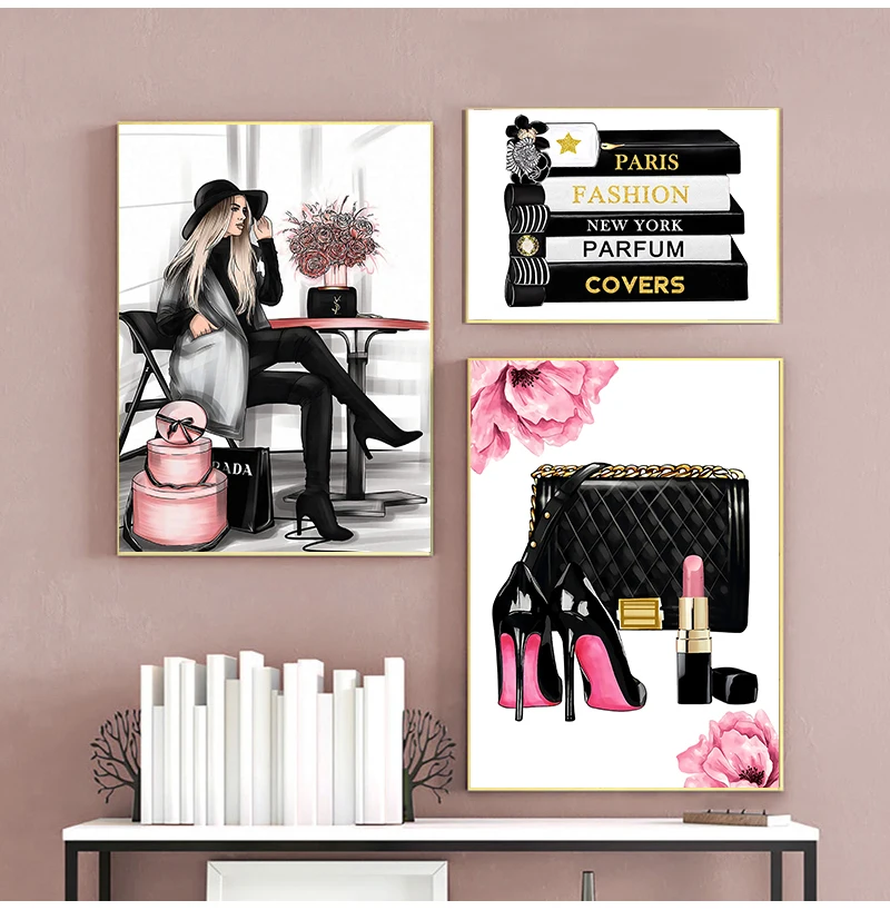 Lipstick Wall Art Canvas Painting Nordic Posters And Prints Wall Pictures For Living Room Decor Fashion Book Paris Perfume Dress