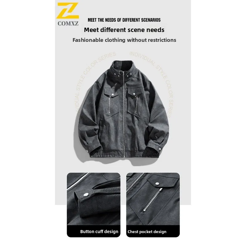 الرجال الكورية نمط السائق سترة الوقوف طوق بولي معطف معطف معطف جلد مقاوم للماء يندبروف المتضخم الشارع الشهير دراجة نارية ملابس خارجية #2