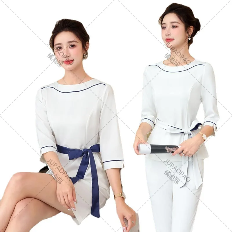 High End Beauty Salon Clothing, Korean Style Health Salon Foot Bath Technician Clothing Beautician Work Clothing Temperament Set