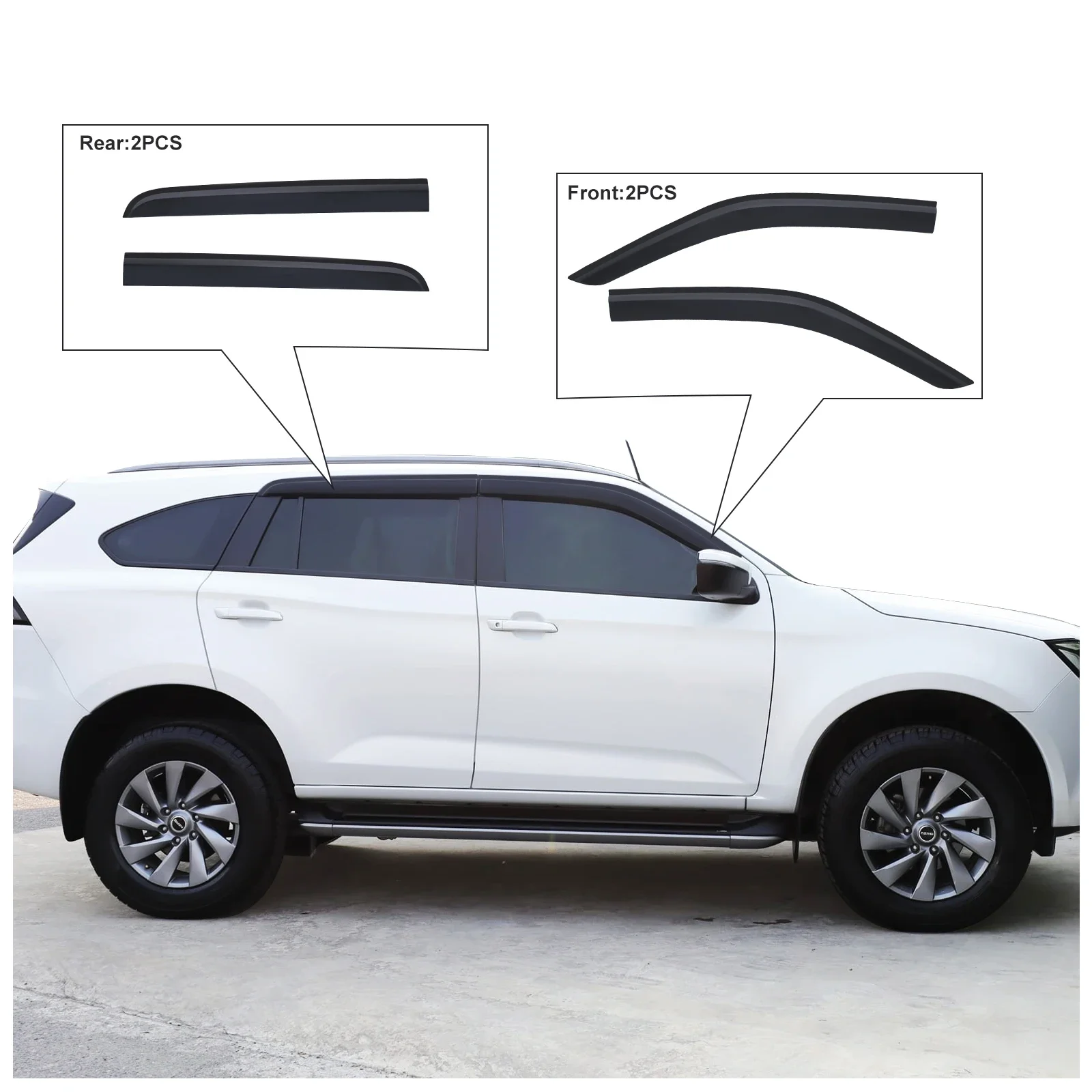 Smoke Side Window Visor Vent Deflector Weather Shield For Isuzu Mux 2021-2024 4PCS Sun Rain Guard Double Cabin Car Accessories