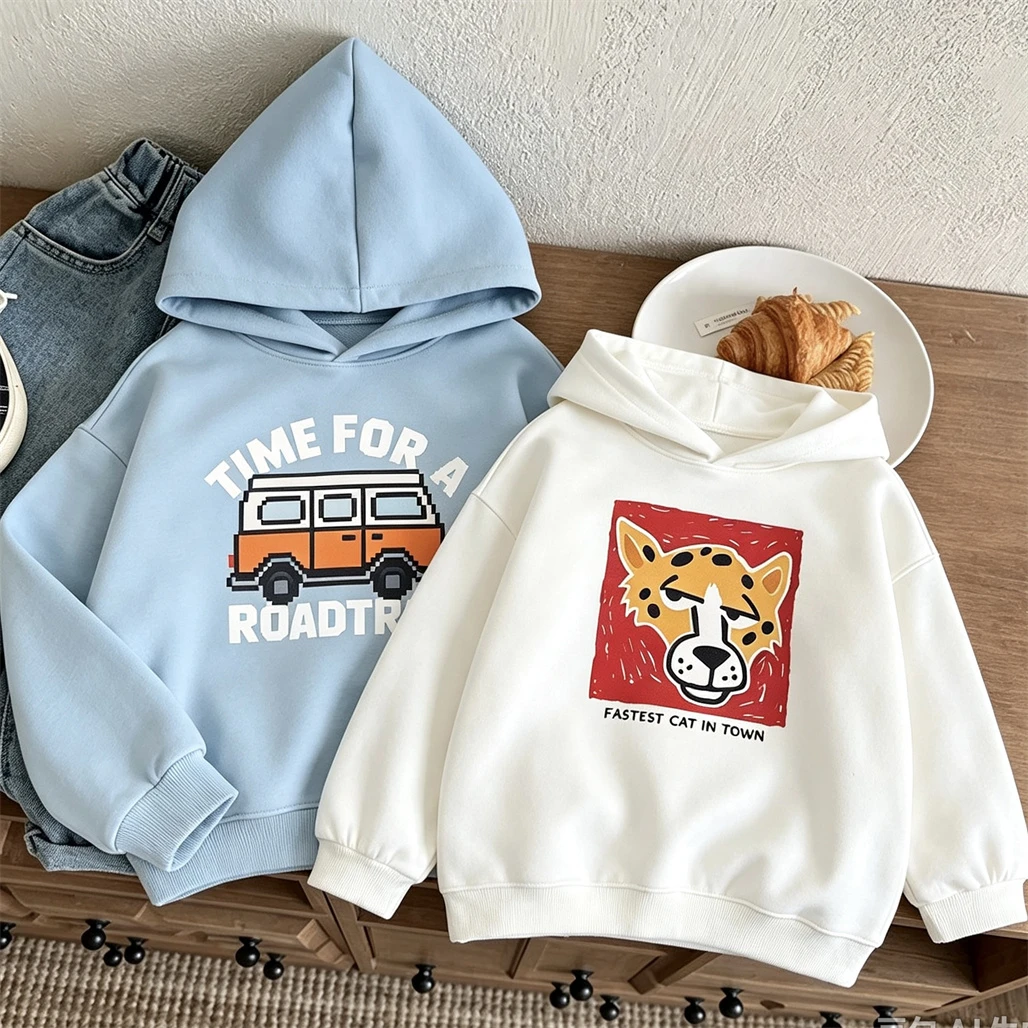 Bedruckte Kapuzenpullover Herbst-Winter-Kleidung Niedliche Dünne Samt-Kapuzenpullover für Kleinkinder Modische Lässige Sweatshirts Neue Kleinkindbekleidung – Detail 2