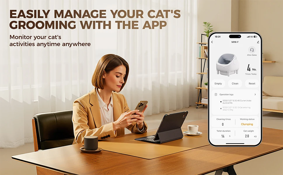 Laresar Elektrische Selbstreinigende Katzentoilette mit App-Steuerung, Aromatherapie, Infrarotsensor und Schutzfunktion für die Sicherheit der Katze, Große Kapazität, Haushaltsgerät – Detail 3
