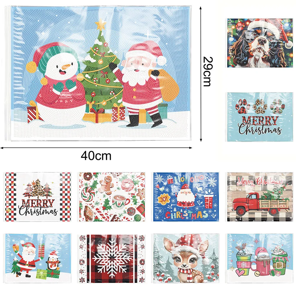 

DIY Christmas Diamond Painting Placemat Santa Claus Diamond Art Place Mat Dustproof Dining Table Pad for Home Decor Party Gift