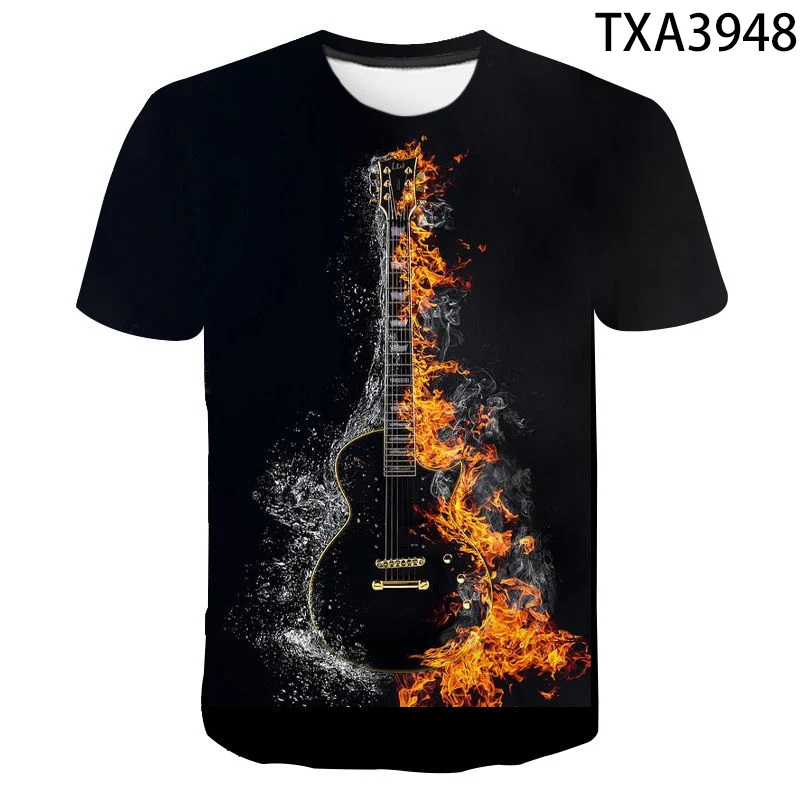 

Men's T-Shirt for Men Cartoon Flame Guitar 3D Printed T Shirt Summer Top Short Sleeve Clothes Casual Tee Shirt Streetwear