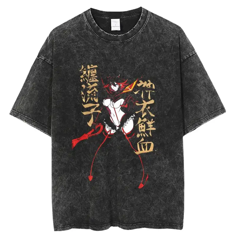 Satsuki Kiryuin Shirt Vintage Washed Unisex Oversized Kill La Kill Streetwear Soft Cotton Short Sleeve Tee Gift Clothing Tops