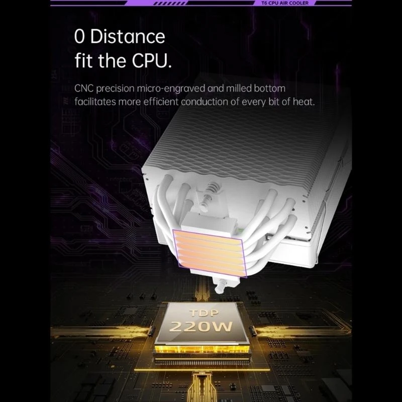 CPU Cooling Fan Featuring 6 Heat Tubes Temperature Monitoring ARGB Customization 