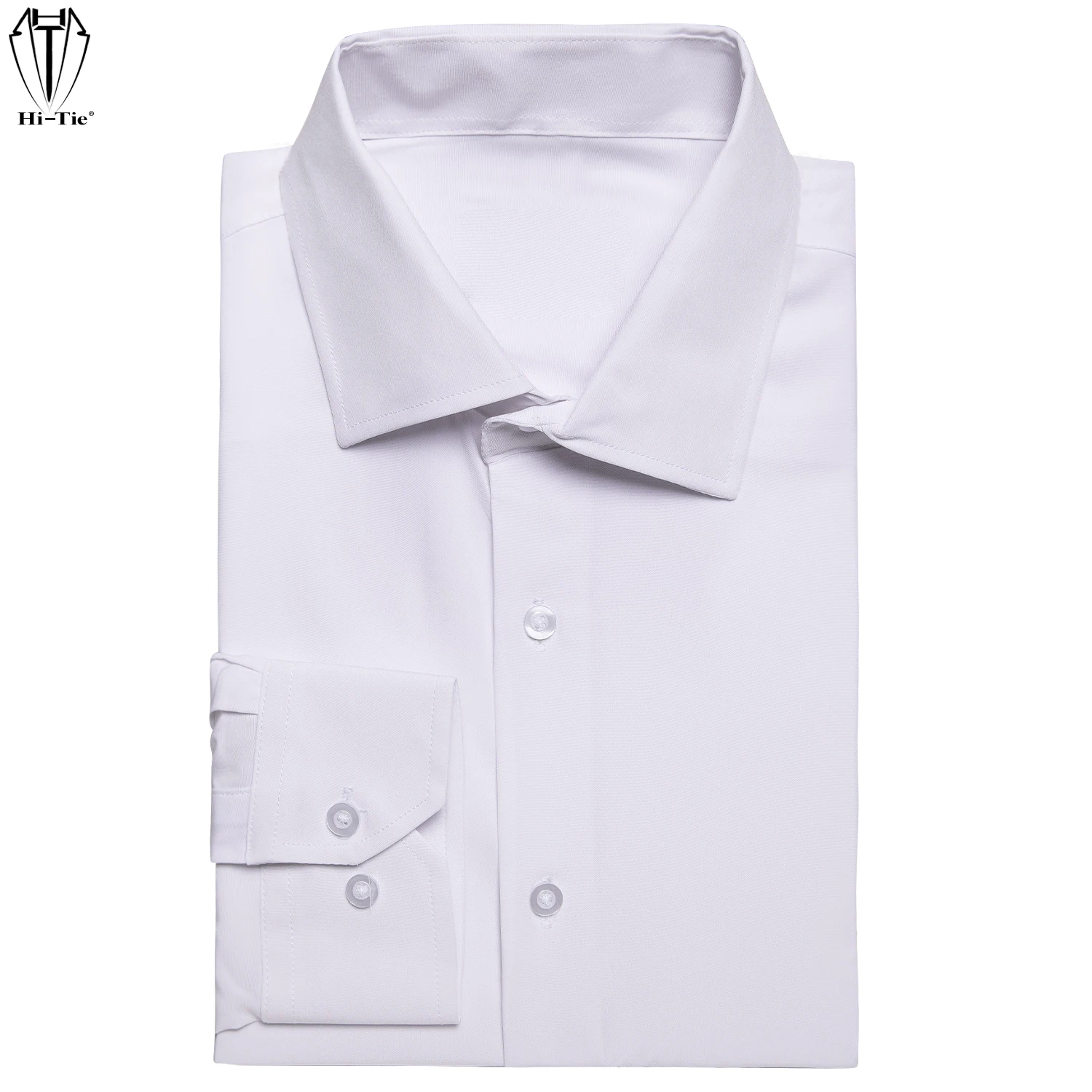 

Hi-Tie Plain White Formal Silk Mens Shirts Lapel Long Sleeve Dress Suit Social Shirt Soft Breathable Male Blouse Wedding Office
