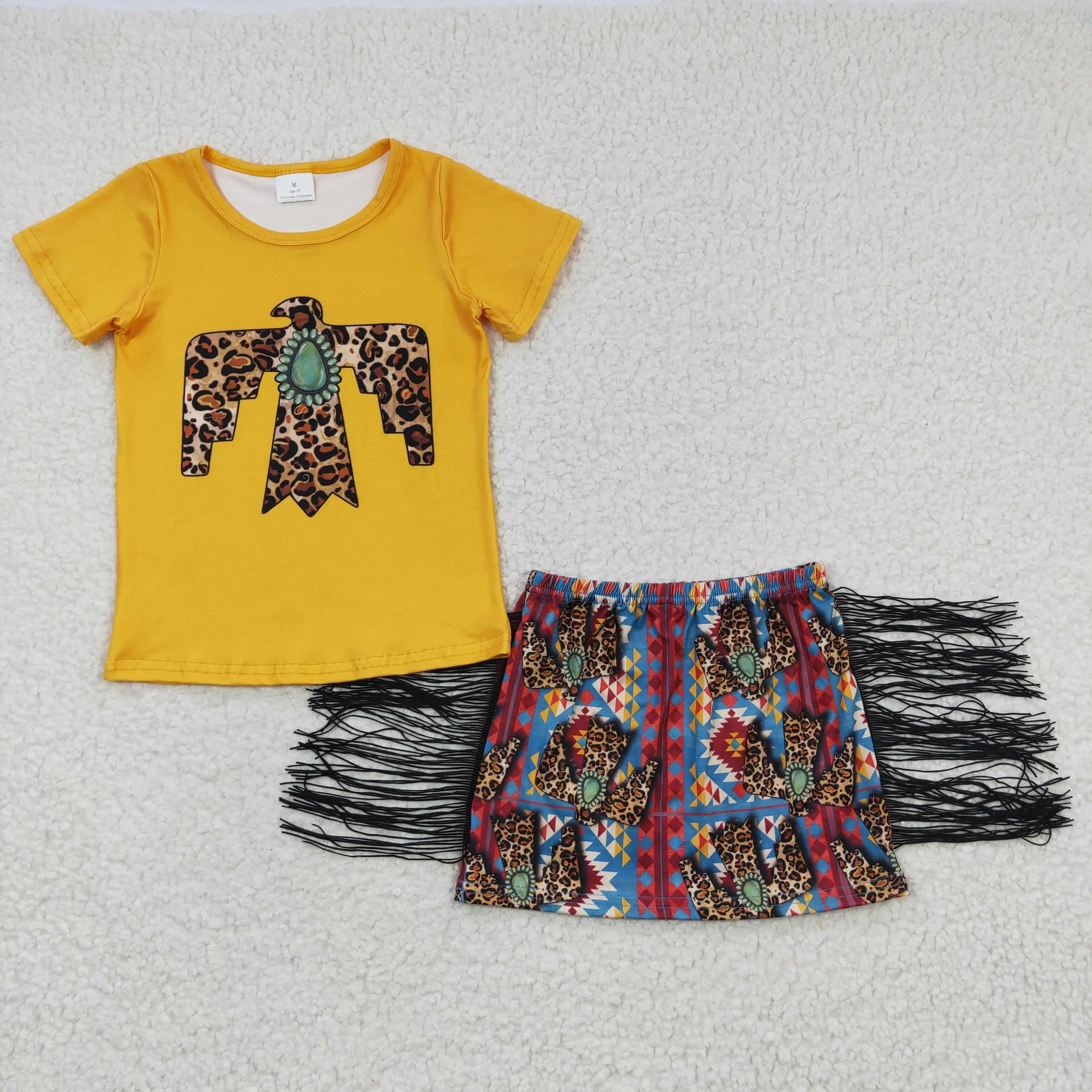 

8.02 GSD0287 Kids Designer Clothes Short Sleeve With Tassel Shorts 2 Pieces Girl Summer Set