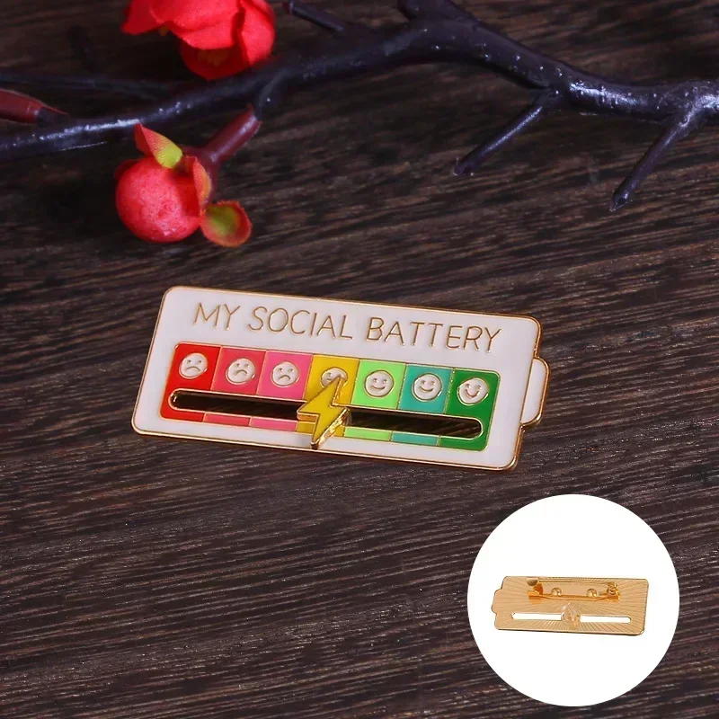 My Social Power Brooch Sliding Lightning Metal Badge Social Battery Brooch Battery Pendant Metal Enamel Badge Brooches for Women