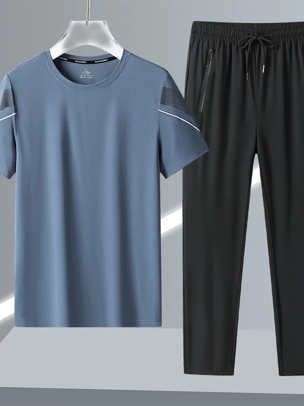 

Новый спортивный комплект из ледяного шелка 2025 года для мужчин: летний, тонкий, быстросохнущий, для бега, повседневный, с длинными брюками, для мужчин среднего возраста, летняя одежда