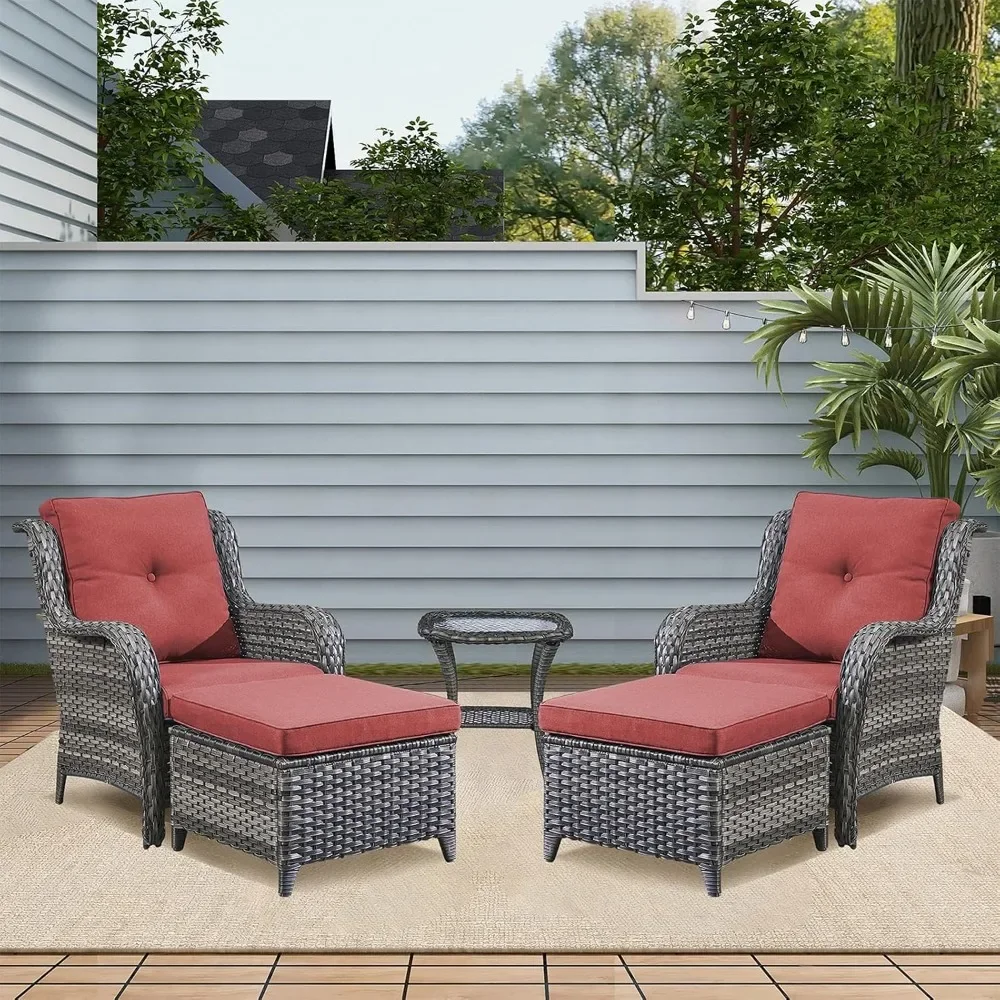 

Outdoor Patio Furniture Set - 5 Piece Wicker Rattan Sectional Conversation Sets with 2 Armrest Chairs,2 Ottomans and Side Table