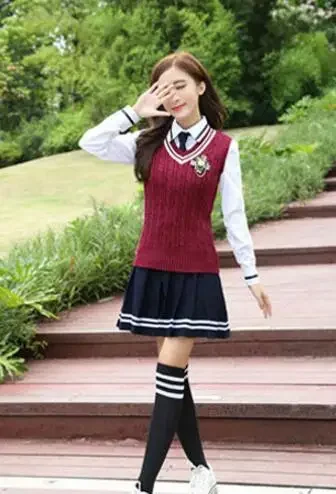 زي المدرسة الثانوية للفتيات الكوريات يتضمن سترة وبلوزة وبنطلون ربيعي JK بدلة بريطانية شابة