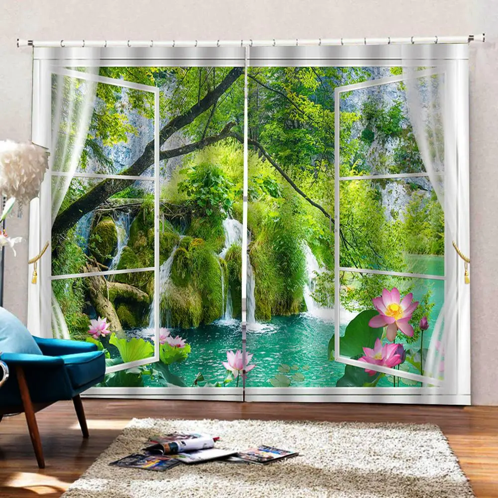 Window crutains green nature scenery curtain 3D Curtain Printing Blockout Polyester Decoration curtains