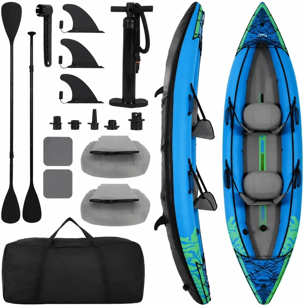 Folding Kayak 2 Person 12ft Tandem Portable Frame Kayak for Adults | Fits 2 adults. Includes detachable storage table, side pock
