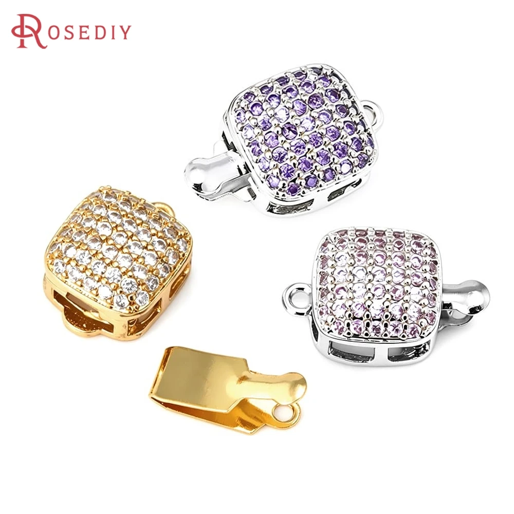2 Sets 18K Goldfarbene Messing-Zirkon-Quadrat-Halsketten mit 1 Reihe Verbindungsverschlüssen, Hochwertige DIY-Schmuckzubehör-Materialien