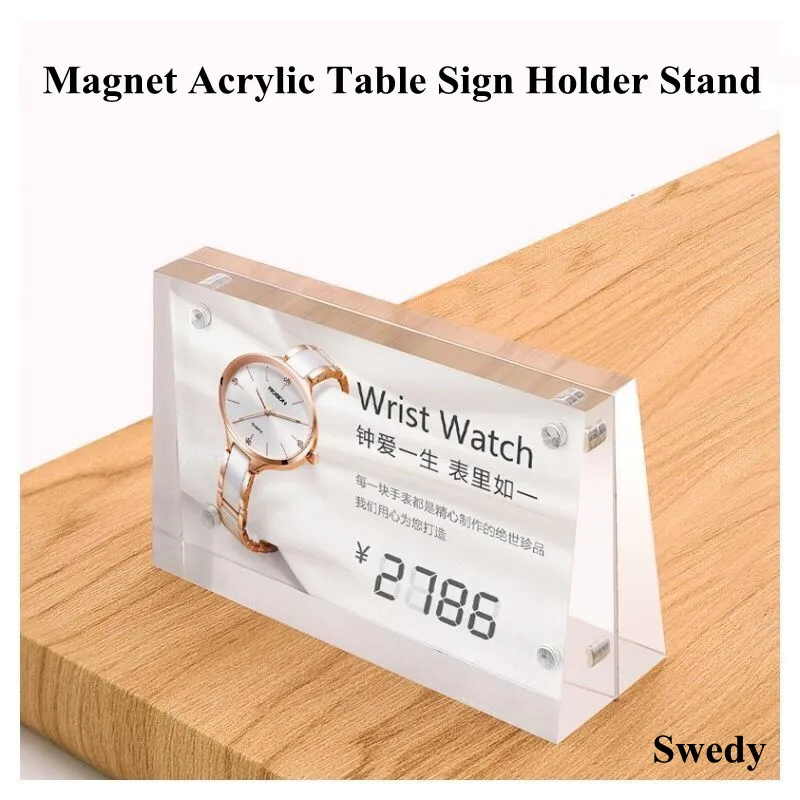 12x8cm Slant Back Magnetic Table Acrylic Sign Holder Display Stand Photo Picture Menu Paper Ad Frame Price Label Card Holder
