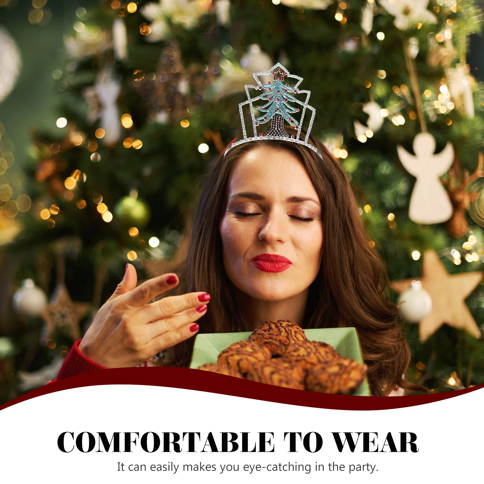 

Повязка на голову в виде рождественской елки со стразами, рождественский головной убор, реквизит для фотосессии для детей и взрослых, легкая, не выцветающая, удобная вечеринка