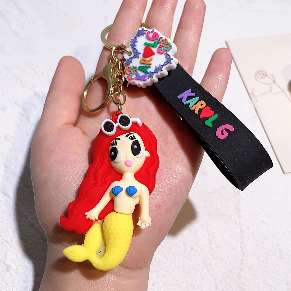 Pop Singer Karol G Cartoon Key Chain Exquisite Women Handbag Fashion Jewelry Accessories Red Hair 3D Keyring Pendant for Fans