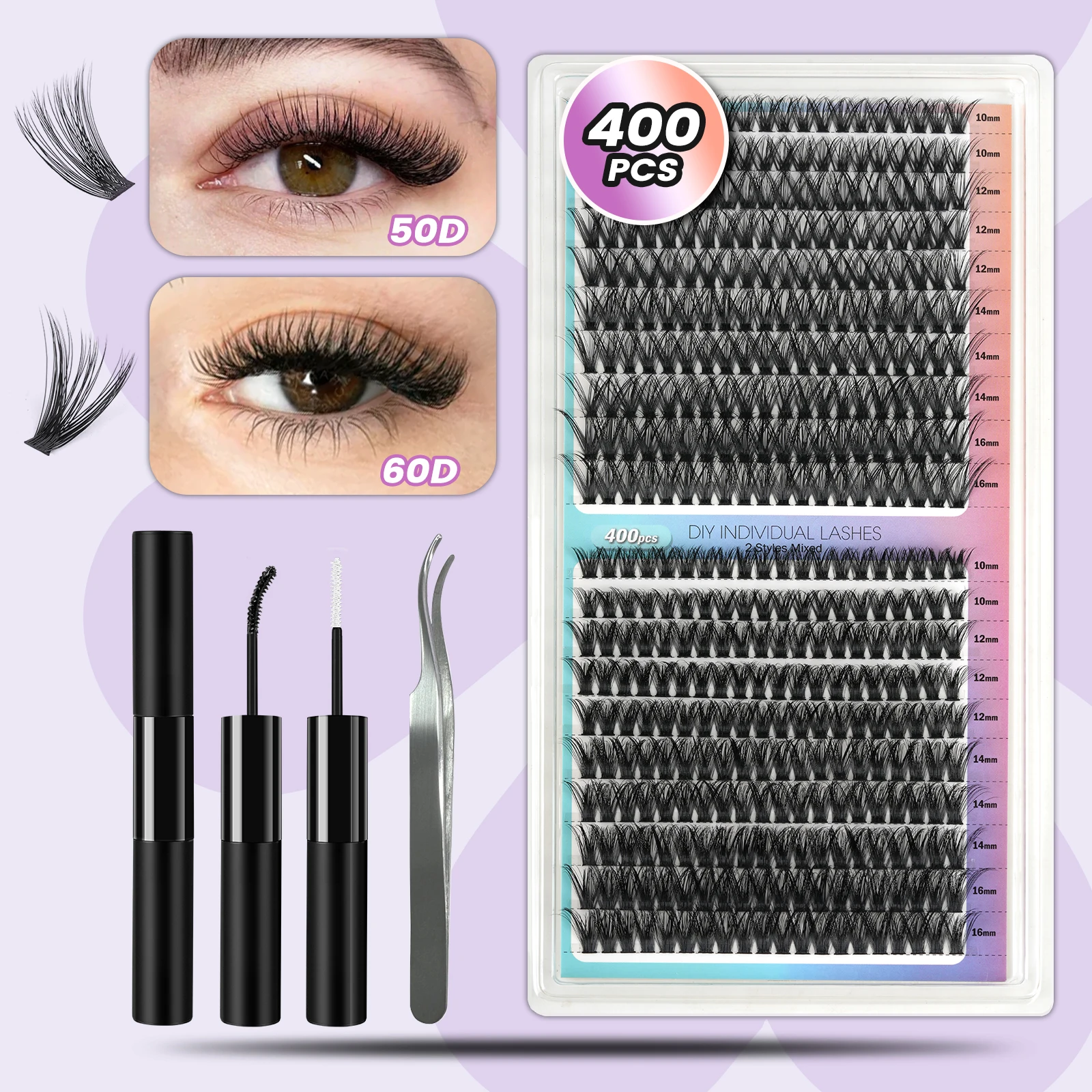 

New 20Rows DIY Fluffy Lash Clusters 50D-100D Thick Eyelash Clusters Wispy Individual Lashes 10-16mm Cluster Eyelash Extension