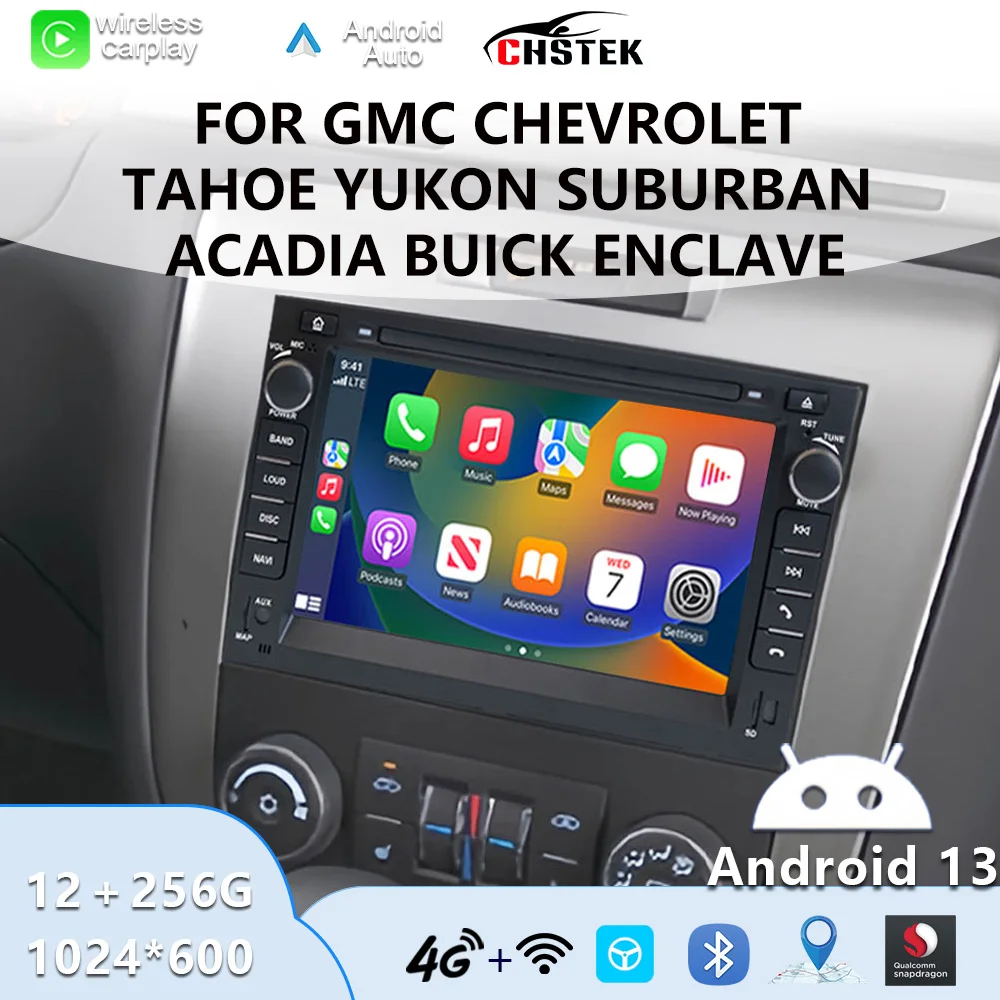 CHSTEK CarPlay Inalámbrico para GMC 2007 2008 2009 2010 2011 2012 Chevrolet Tahoe 2007-2012 BT WIFI 4G Sistema de Navegación Multimedia Estéreo