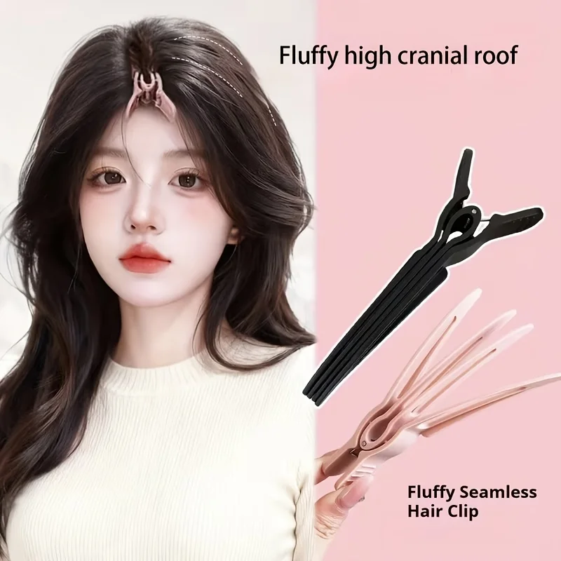 2Pcs High Cranial Top Fluffy Clips, Seamless Positioning Duckbill Clips for Hair Root Fixing & Bangs Styling