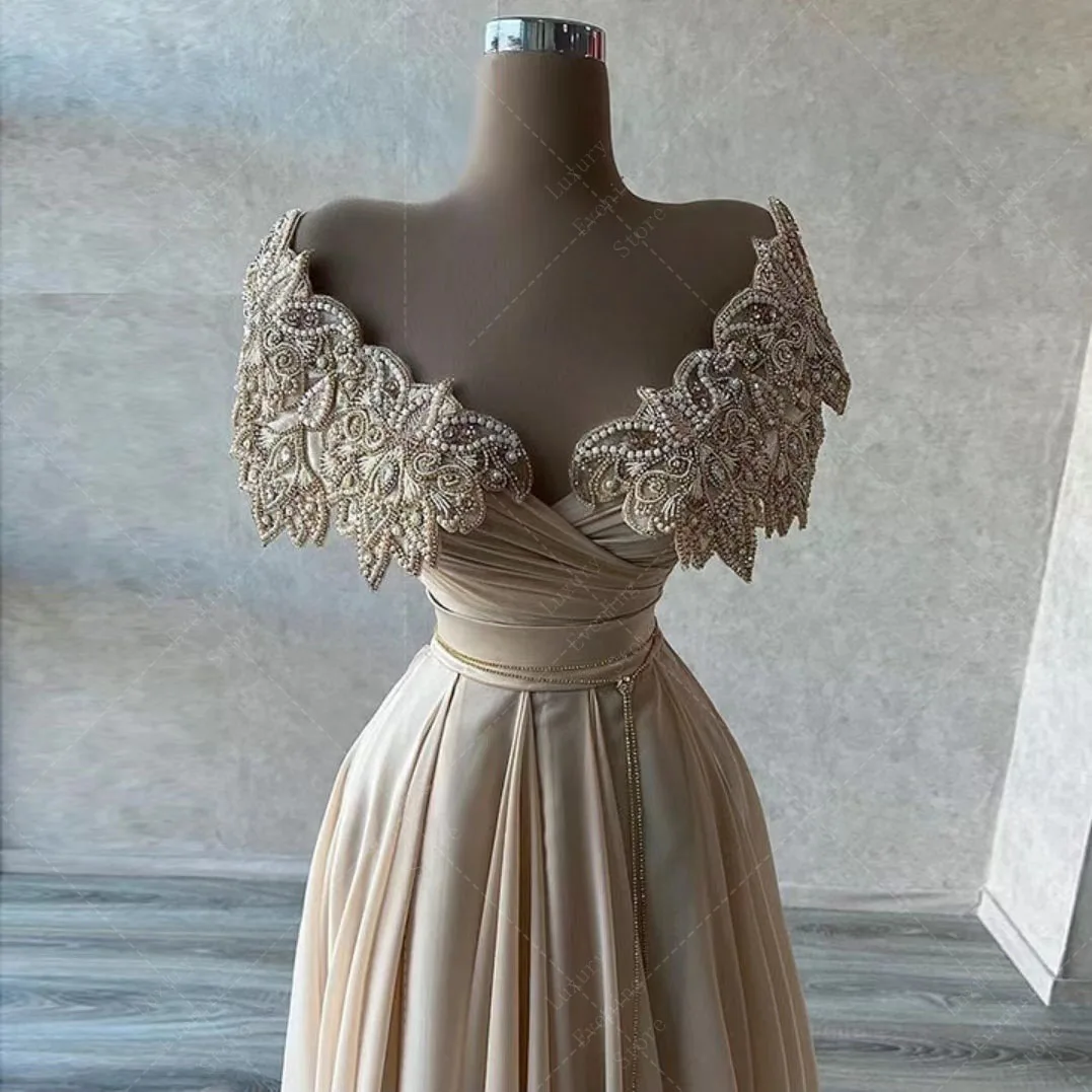 Boho abiti da sera eleganti musulmani una linea celebrità scollo A V Appliques abiti da ballo impero donna formale 2024 abiti della boemia