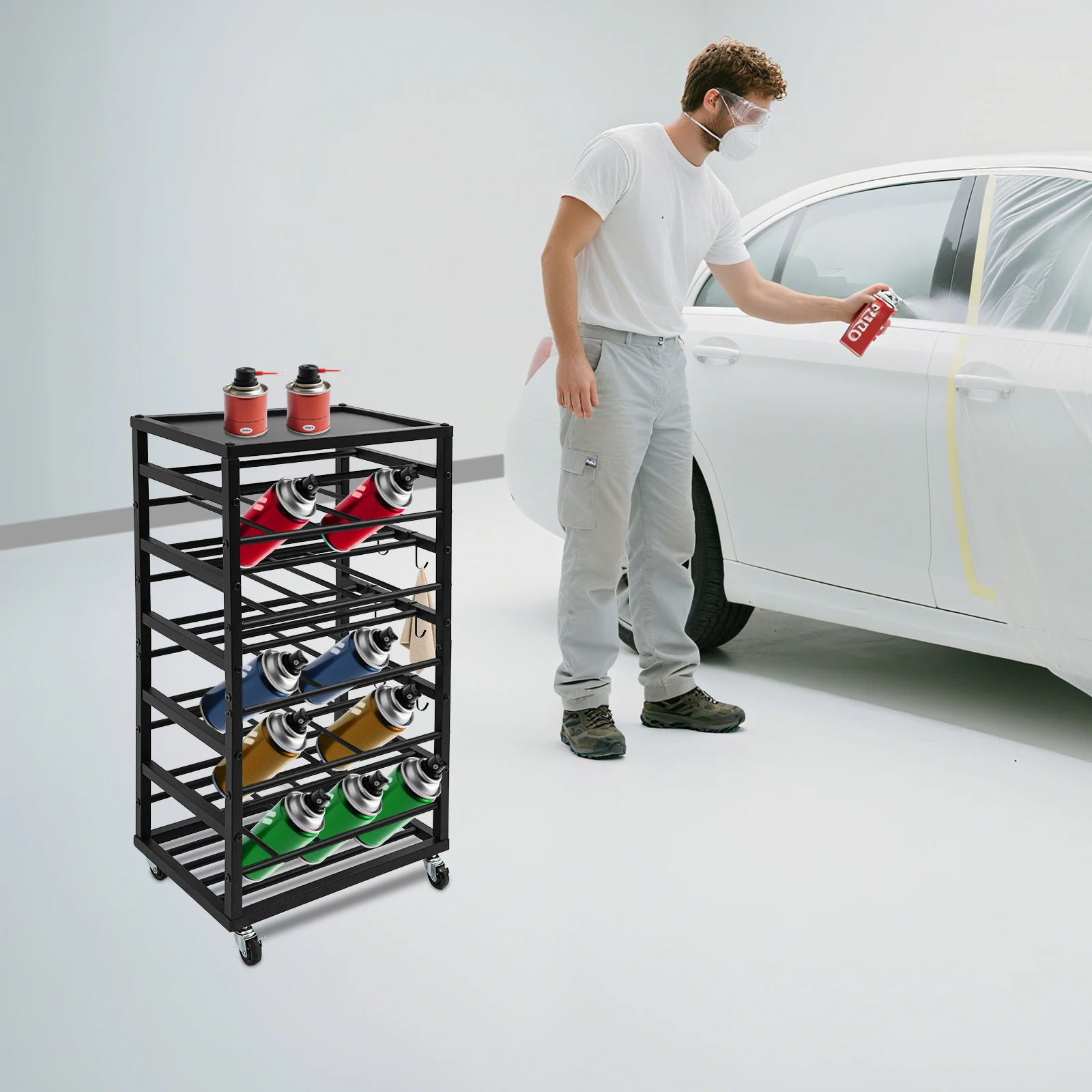 5-Level Paint Organizer Storage Rack, Paints Storage Cart, Rolling Paint Bottle Organizer Bearing 100 lbs for Gallery Garage