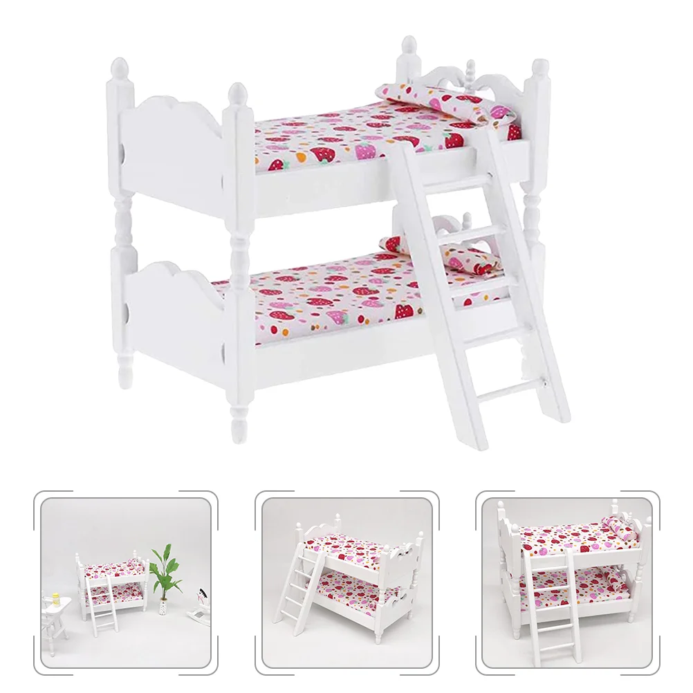 Wooden Bunk Bed Mini Toys Double Miniature Play Birch Model Child Furniture