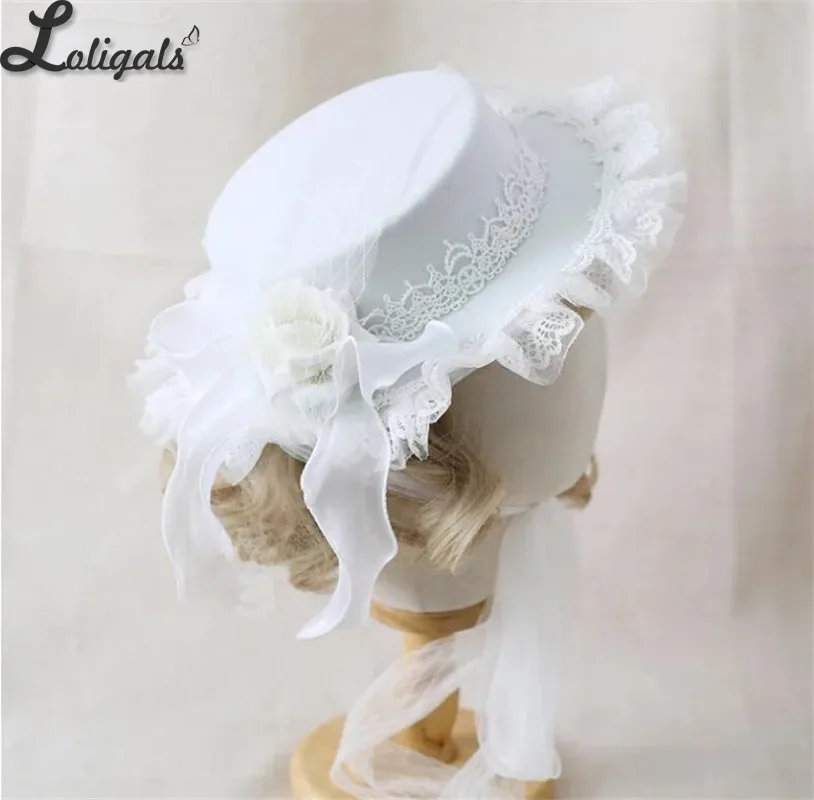 قبعة الدانتيل القوطية الرجعية للفتيات ، قبعة مسطحة ، لوليتا ، وردة ، زهرة ، شريط W