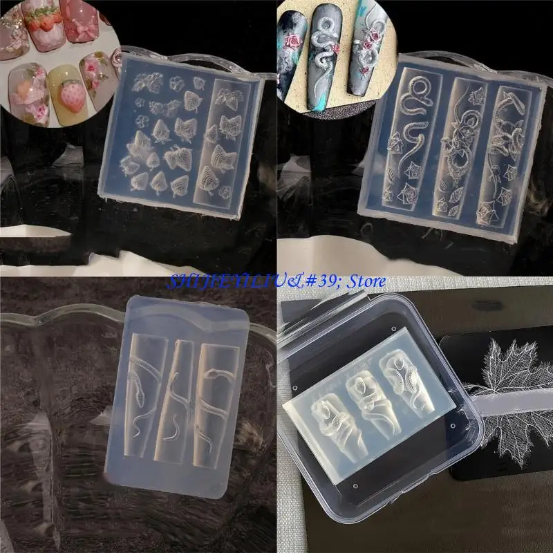 

E21F Soft Silicone Flower Art Mold Manicure Carving Mold Floral Patterns Moulds