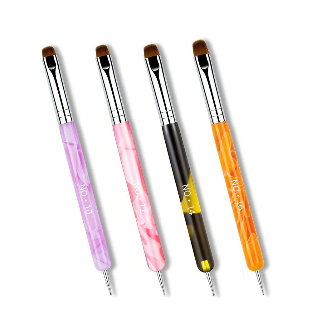 4 PCS Set French Tip Brush 2-Way Dotting & Painting Brush Nails Multicolor Acrylic Nail Tip Tool Brushes Professional Manicure