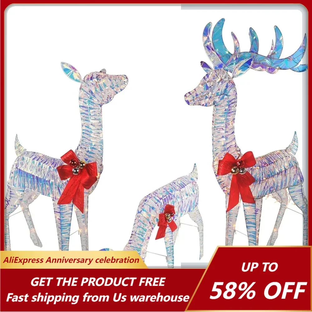 3-piece Rainbow Reindeer Set, 210 Lights, 52 Inches Buck, 44 Inches Doi, 28 Inches Deer - Indoor or Outdoor Christmas Decoration