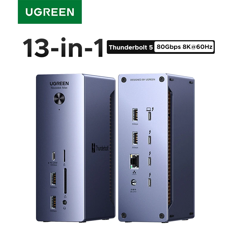 UGREEN Thunderbolt 5 Docking Station Triple 4K60Hz 4xTBT5 Port 3x10Gbps USB-A&C 140W PD Single 8K/Dual 6K 2.5GbE SD/TF 3.5mm