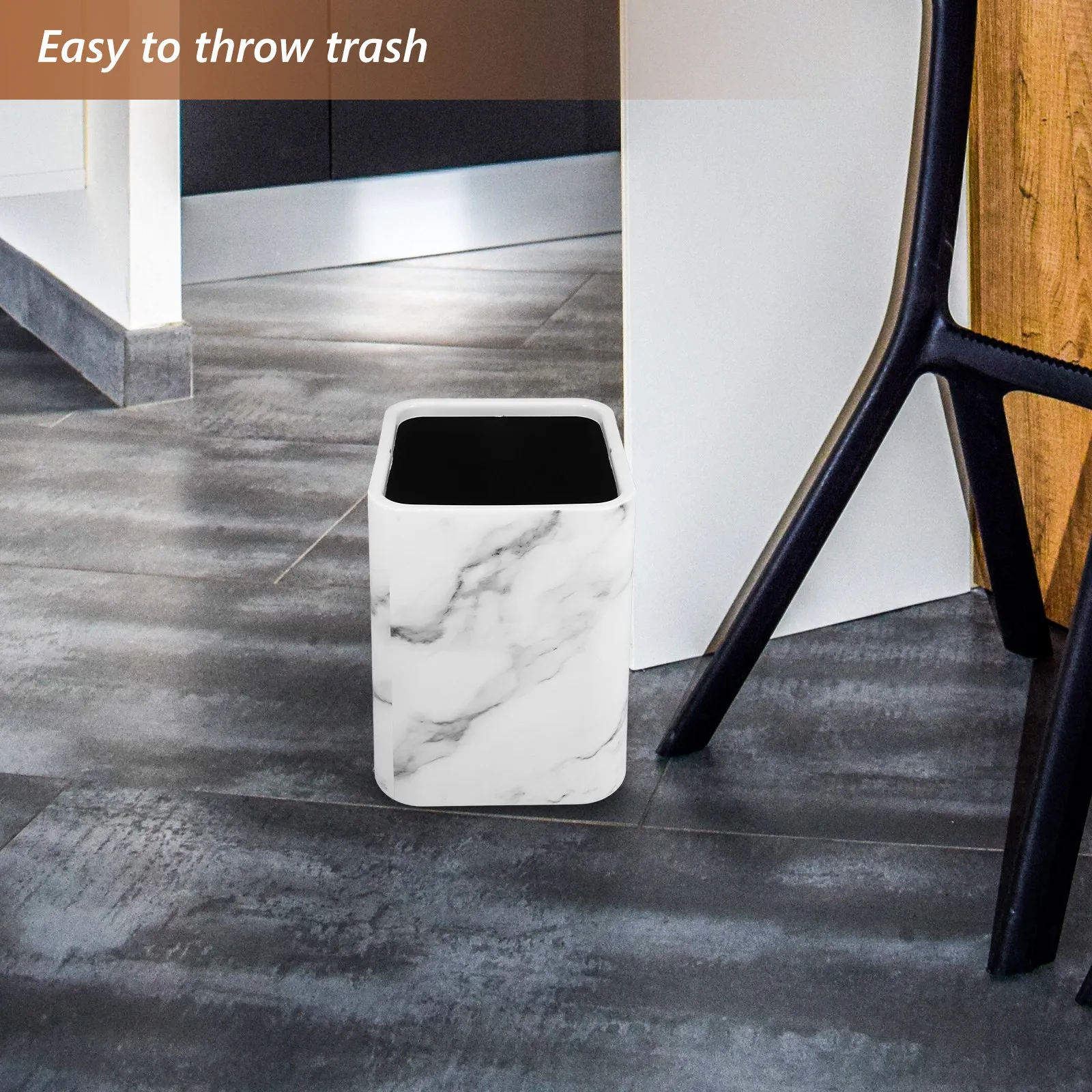 

Modern Marble Trash Can Double Layer Design Large Opening Sturdy PP Bathroom Trash Bin Kitchen Waste Basket Bedroom Office